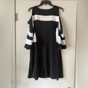 Nina Leonard Black and White Cold Shoulder Dress